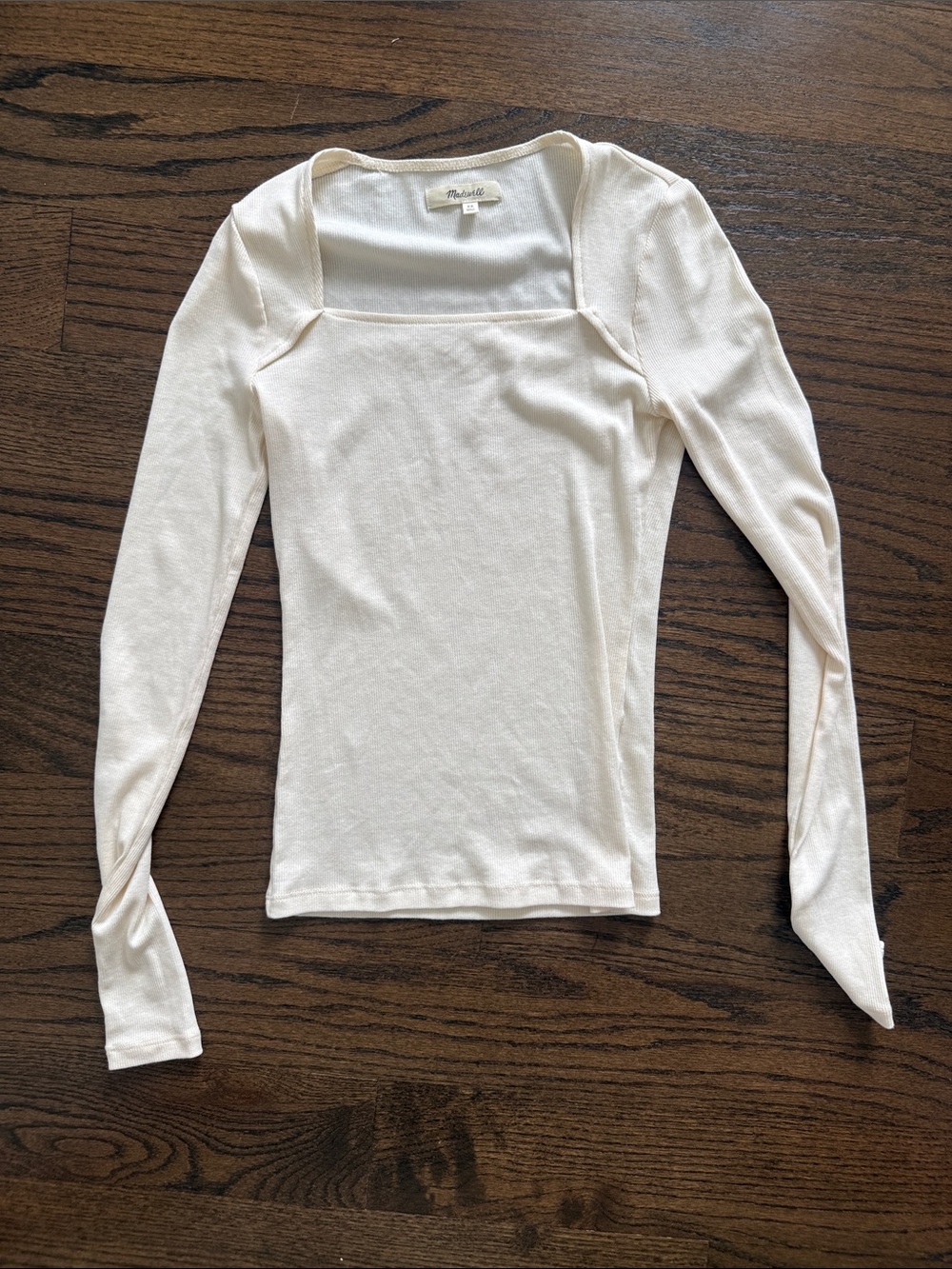 Madewell Cream Long Sleeve Square Neck Top